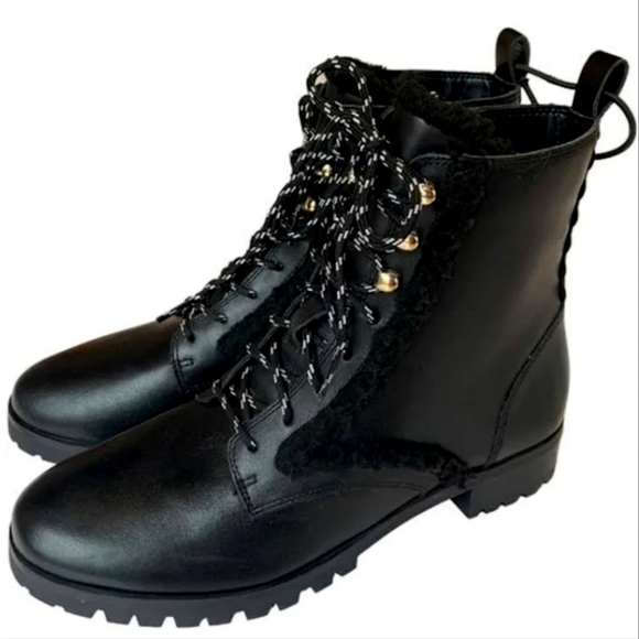 Brand NWOT and NWOB Kate Spade Racquelle Black Leather Combat Boots - Picture 1 of 2